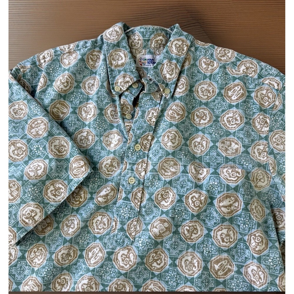 Vintage Reyn Spooner Reverse Print Hawaiian Shirt Sz M Blue Medallion 80s 90s